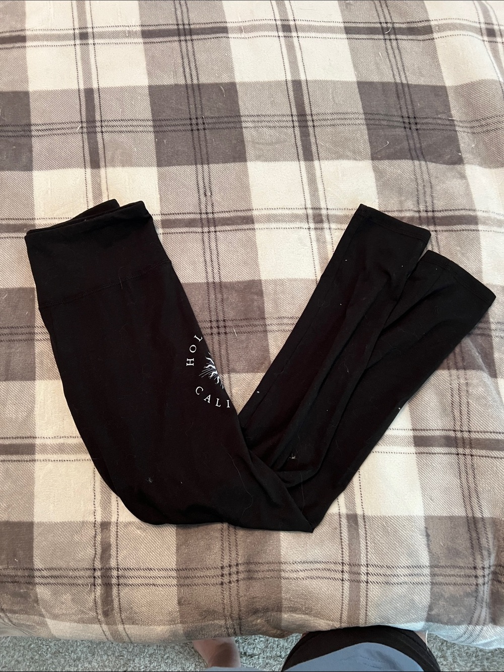 Hollister Black Leggings with Small White Palm Graphic